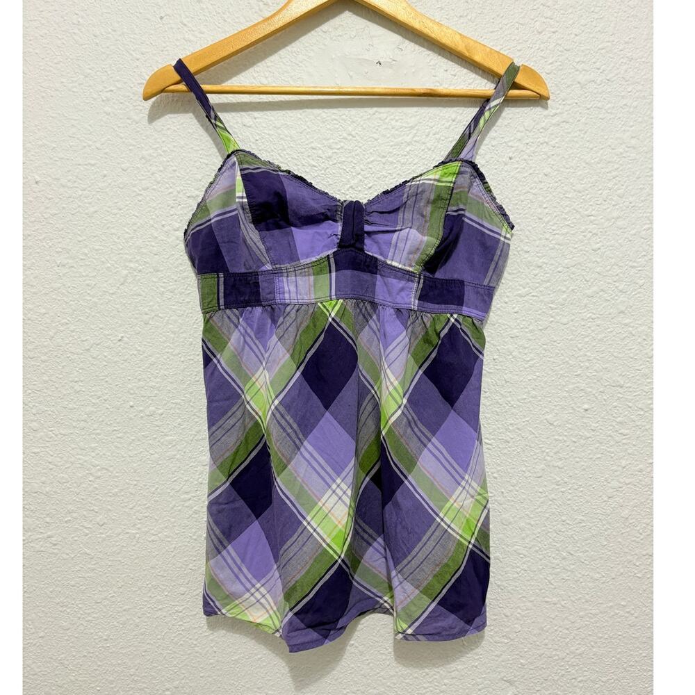 y2k babydoll top plaid purple vintage girly cotton cami tank top preppy prep